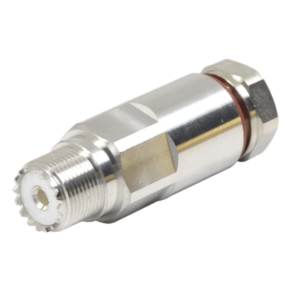 Conector UHF Hembra (SO-239) de Rosca para cable LP-450A, LDF4-50A, Bronce Blanco/ Plata/ Teflón.