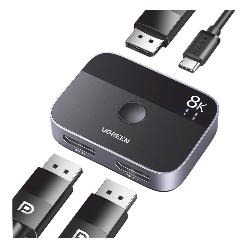 Conmutador DP 1.4 8K | Display Port Splitter 2 Entradas a 1 Salida | Bidireccional | 3D | HDR10+ | Dolby Atmos | 240Hz | 48Gbps | Compatible Free-Sync/G-Syng | Sincronización de Audio | Potentes Chips de Última Generación.