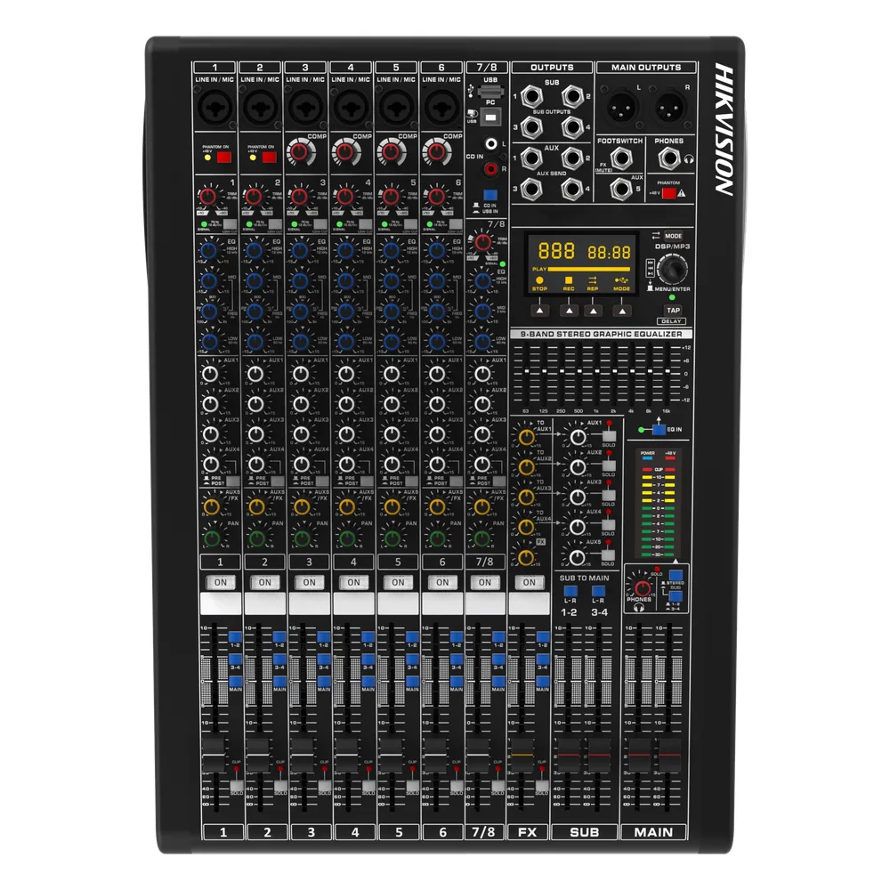 Consola de Mezcla Analógica | 8 Canales | 6 Entradas Mic/Línea | 12 Salidas | DSP Efectos | USB Media | Bluetooth | Montaje en Rack