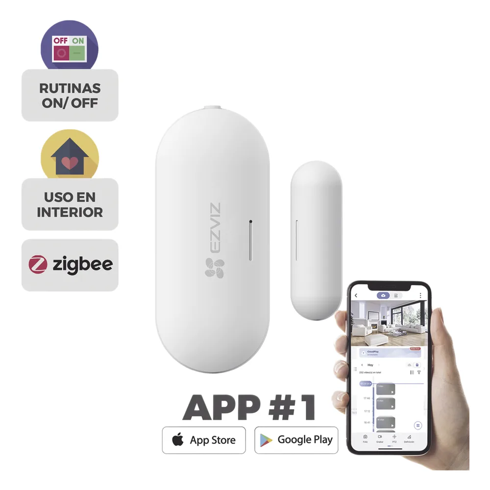 Contacto Magnético Inalambrico / Para Hub CS-A3 / Compatible con Kit de Alarmas EZVIZ CS-B1 / Uso en Interior / Protocolo Zigbee /