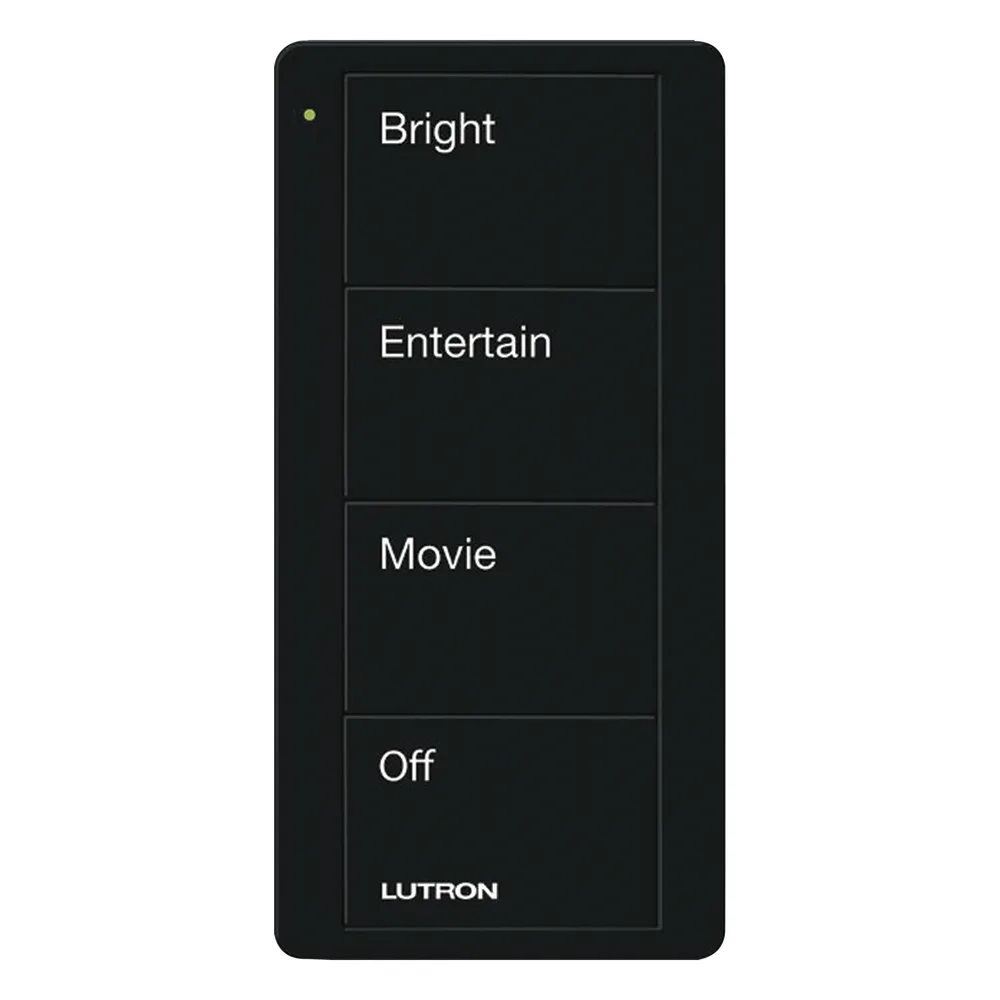 Control inalámbrico Pico de 4 botones para escenas, grabado de fábrica, pila CR2032 de hasta 10 años, negro brillante, compatible con Caseta Wireless, RadioRA 2 y 3