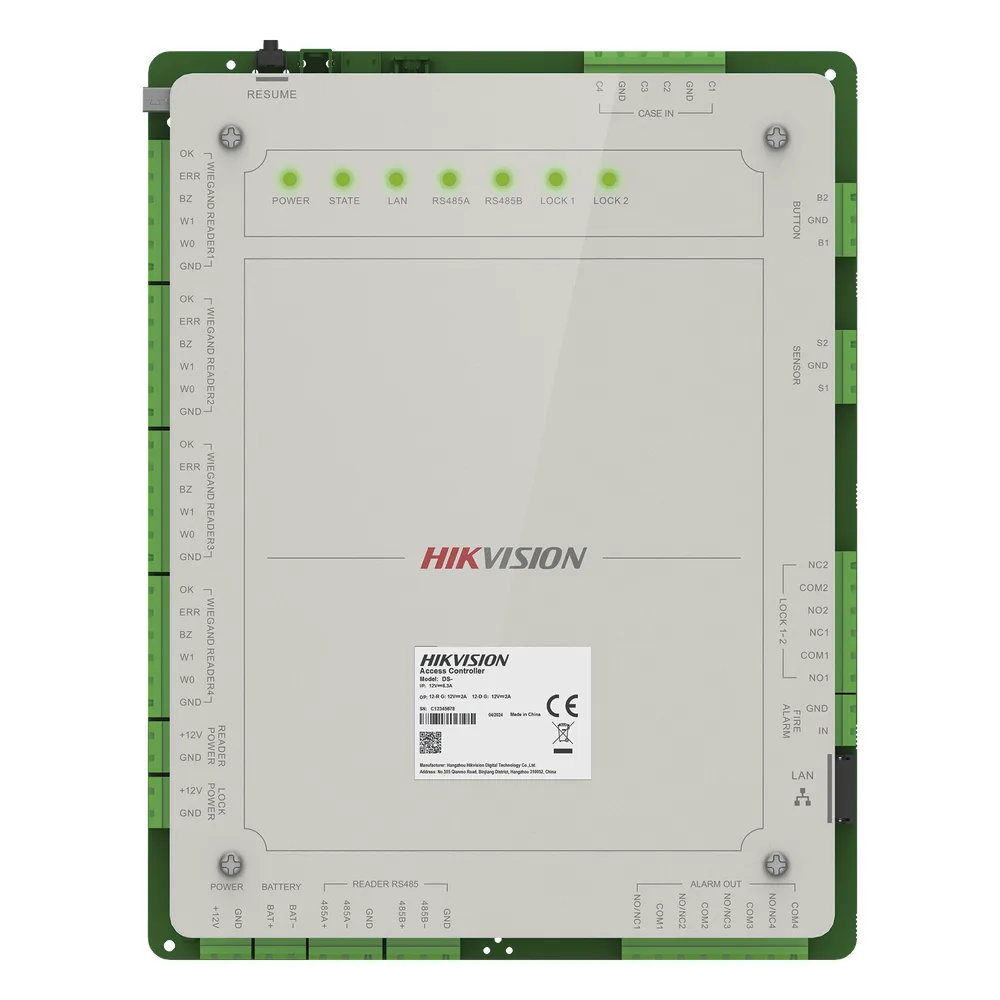 Controlador de Acceso 2 Puertas Administrable en la Nube con Hik-Connect Teams / Interfaz Web / 4 Lectores de Huella o Tarjeta / 100,000 Tarjetas / 10,000 Huellas / Incluye Gabinete y Fuente de Alimentación 12 Vcd 8 A / Soporta Batería de Re – vista 2