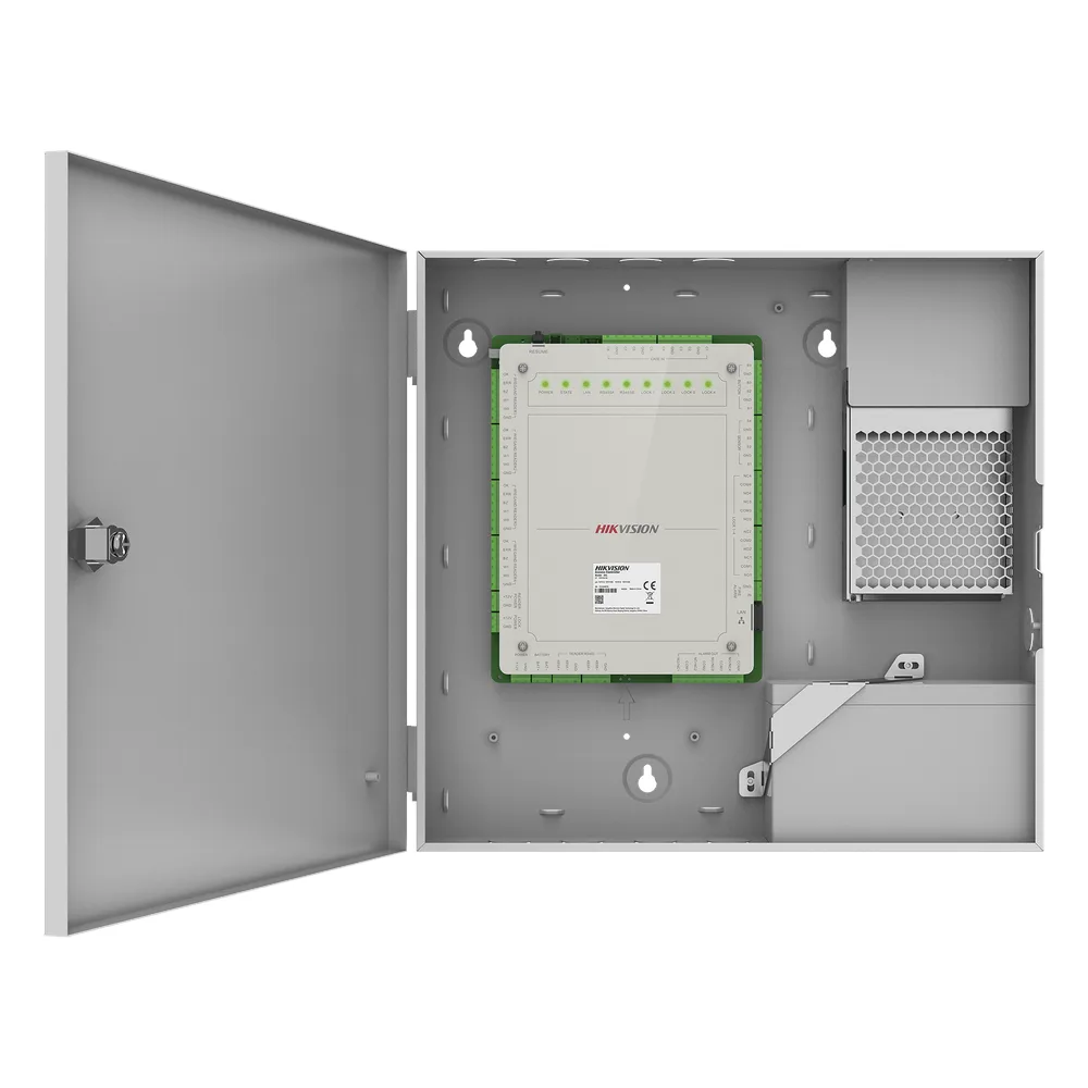 Controlador de Acceso 4 Puertas Administrable en la Nube con Hik-Connect Teams / Interfaz Web / 8 Lectores de Huella o Tarjeta / 100,000 Tarjetas / 10,000 Huellas / Incluye Gabinete y Fuente de Alimentación 12Vcd 8 A / Soporta Batería de Res – vista 2