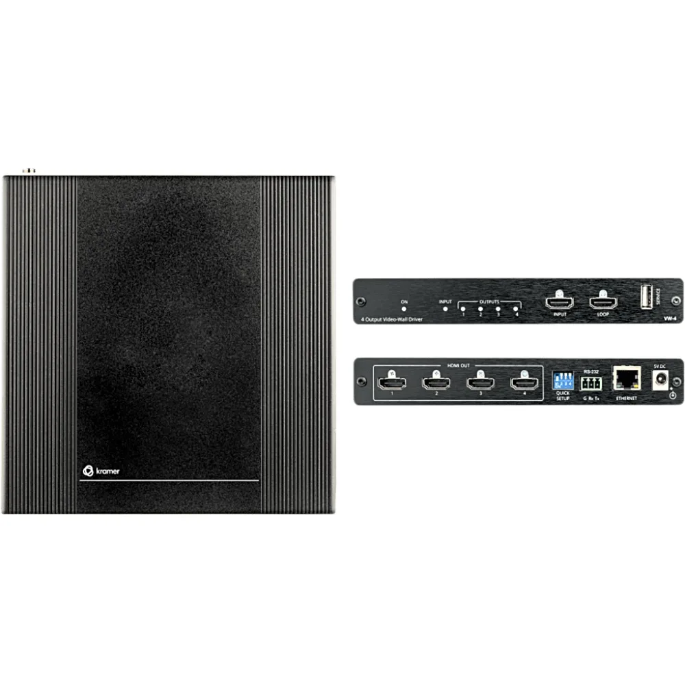 Controlador de Video Wall | 4 Salidas HDMI | 1 Entrada HDMI | 1 Salida HDMI Loop | Resolución Máxima de Entrada 4K@60Hz (4:4:4) | Resolución de Salida 1080p | HDCP 2.2 y 1.4 | Escalable hasta 64 Pantallas | Configuración v&iacu – vista 2