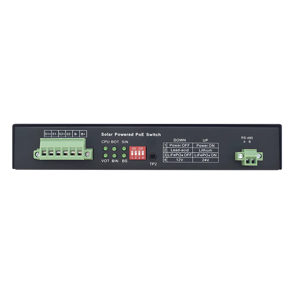 Controlador Solar de 15A con Switch PoE / 1 Puerto Gigabit PoE 802.3 bt / 2 Puertos PoE 802.3 af/at / 2 Puertos PoE Pasivo 24/48 Vcc / 1 Puerto SFP / No administrable – vista 3