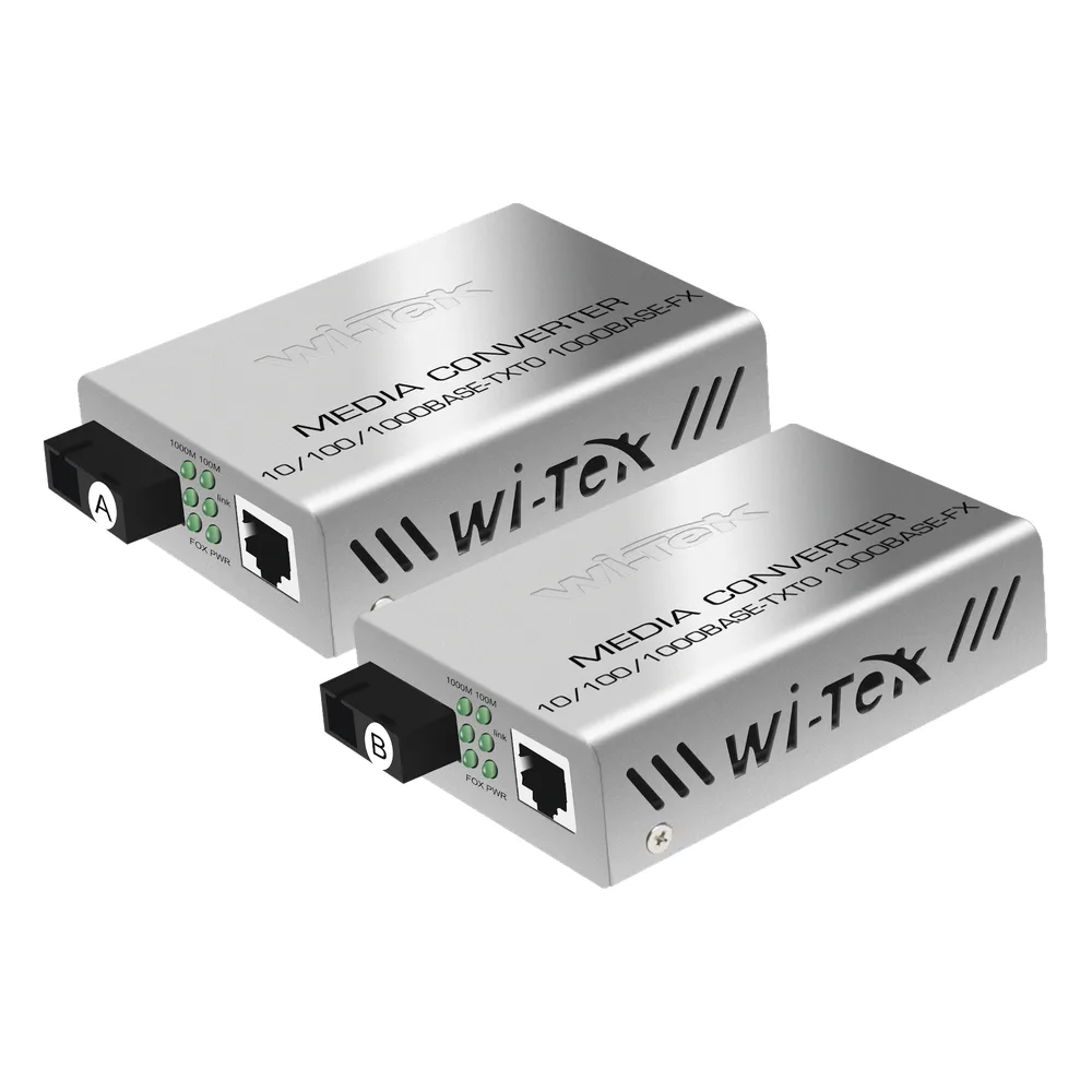 Convertidor de medios / Hasta 20 Km / 1 puerto SC/UPC 1000Mbps / 1 puerto RJ45 1000Mbps / WL: Tx 1310nm - Rx 1550nm / incluye 2 piezas A y B