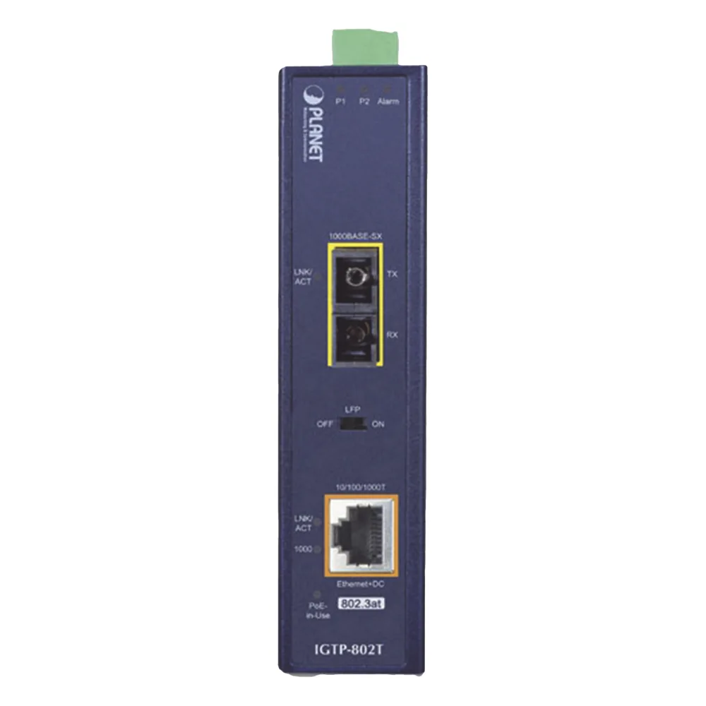 Convertidor de medios industrial PoE+ 1000BASE-SX a 10/100/1000BASE-T 802.3at (SC,MM) -550 m – vista 3
