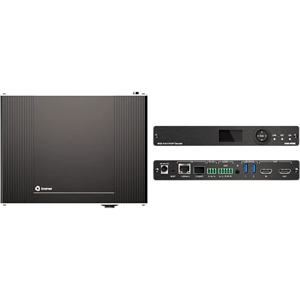 Decoder AVoIP 4K60 4:4:4 | Streaming sobre Ethernet | Dante, USB, IR, RS-232, CEC | PoE+ | Aluminio Mega Tool Deep