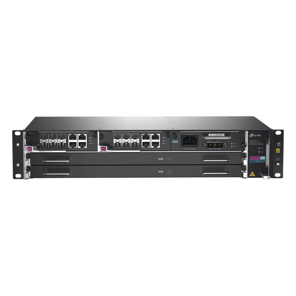 DeltaStream - OLT Módular GPON / Conexión de hasta 4,096 ONUs / 2 Tarjetas Main / Puertos Gigabit RJ45 Uplink / 4 Puertos SFP+ Uplink / Fuente Redundante AC- DC (incluida) / Administración desde la nube (DPMS)