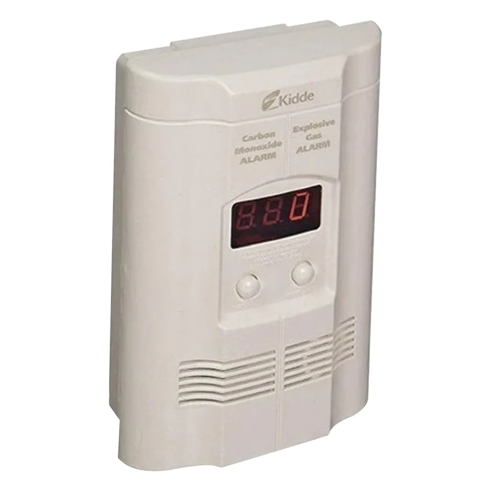 Detector combinado de monóxido de carbono y gas explosivo (metano/propano), conexión directa a 120 Vca con respaldo de pila de 9V, paquete de 2 piezas