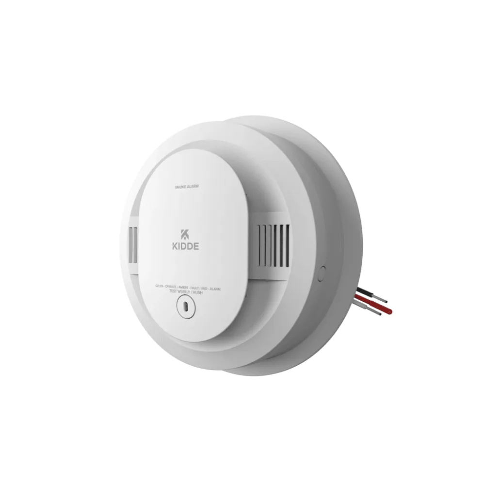 Detector de humo fotoeléctrico alámbrico 120 V CA con respaldo de baterías AA, interconexión hasta 24 dispositivos, pieza – vista 3