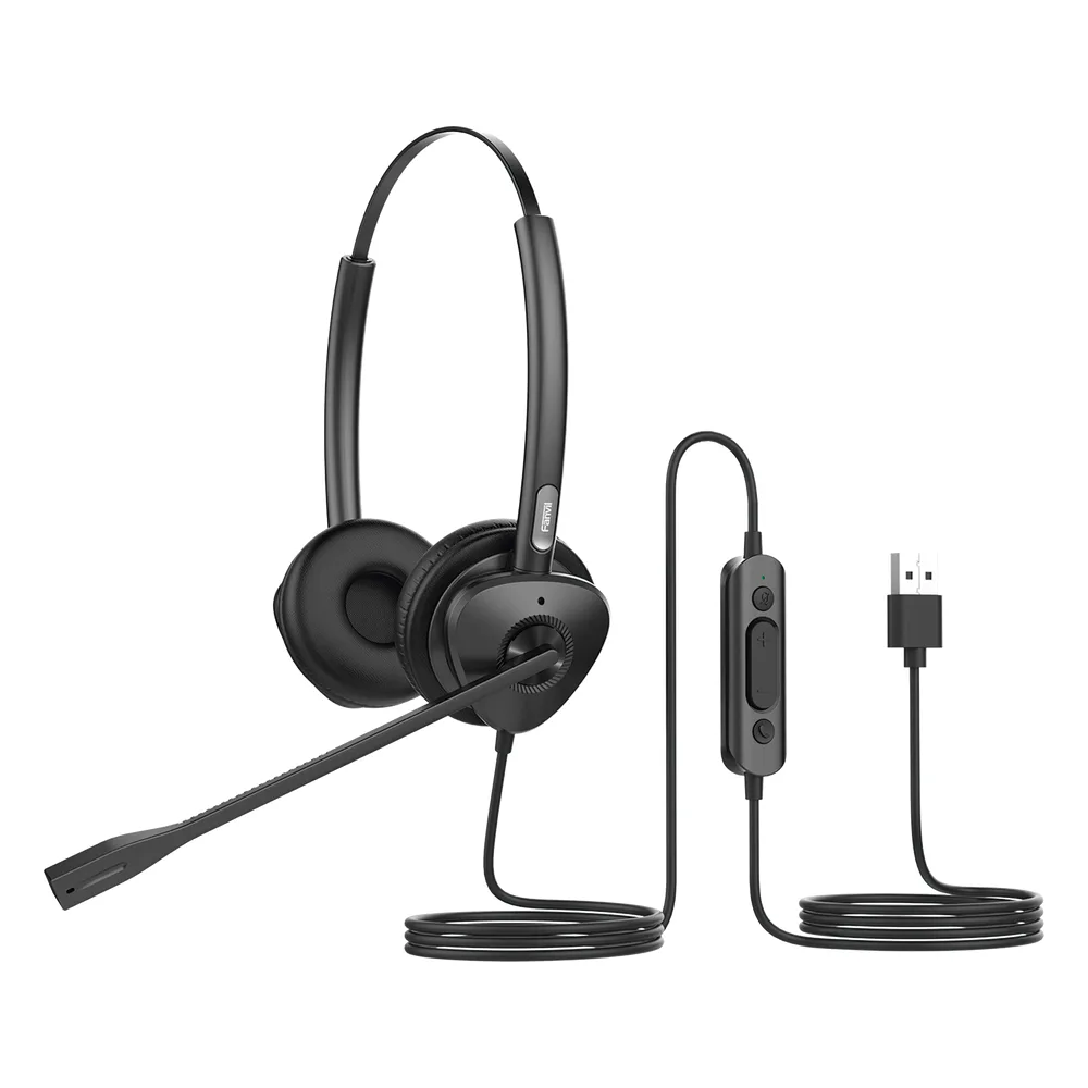 Diadema binaudal (duo) con tecnología antishock para teléfonos IP FANVIL USB con micrófono de cancelación de ruido, larga durabilidad