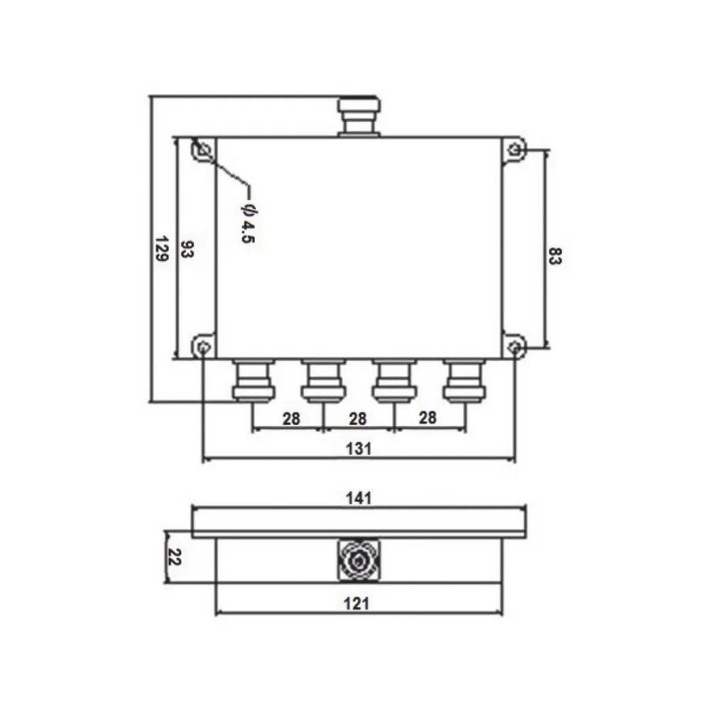 DIVISOR WILKINSON DE 4 VIAS 694-2700MHz 50W -154dBc 4.3-10 – vista 2