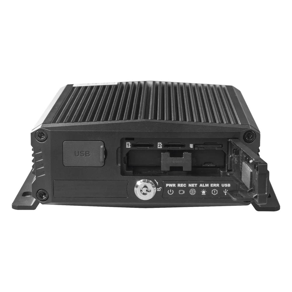 DVR Móvil / Multiplataforma / 4 Canales AHD + 2 canales IP/ Almacenamiento en Memoria Micro SD / H.265 / Chip IA Embebido / Soporta 4G / GPS / WIFI – vista 3