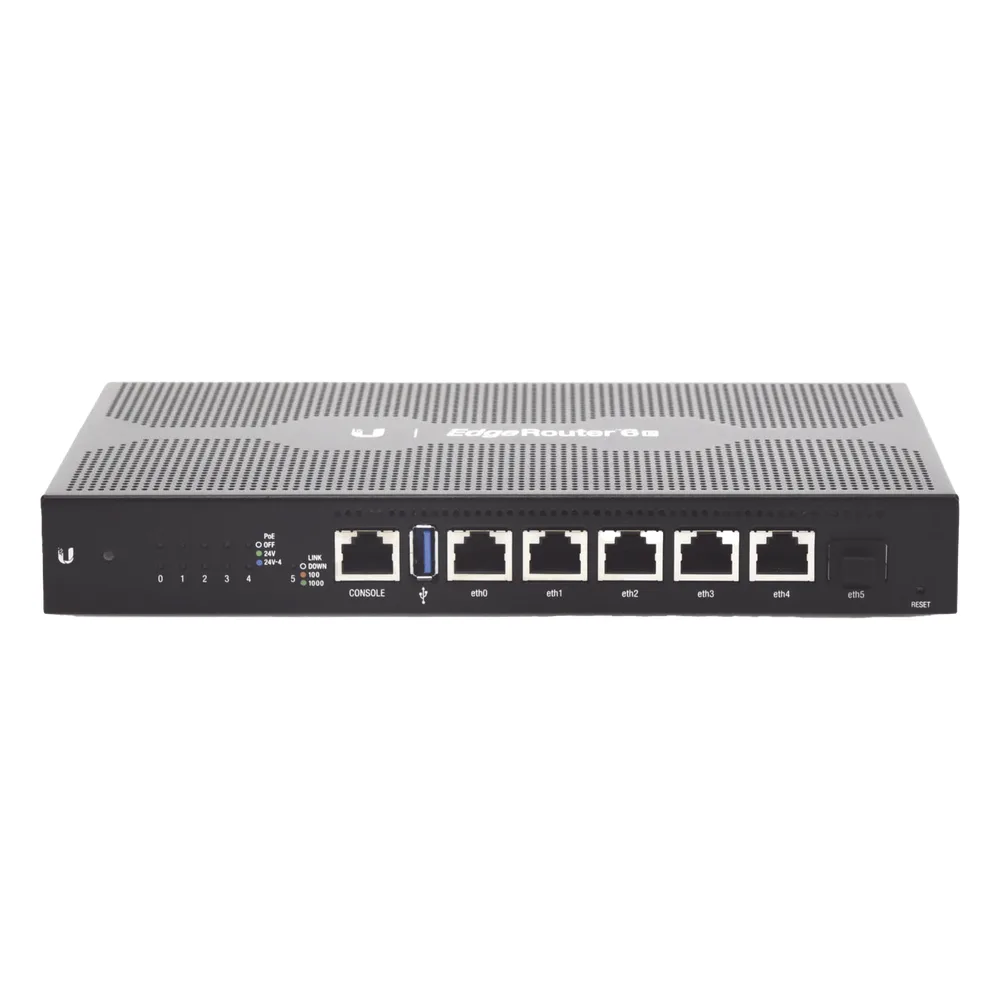 EdgeRouter 6 PoE pasivo 24 V, con 5 puertos 10/100/1000 Mbps + 1 puerto SFP, con funciones avanzadas de ruteo