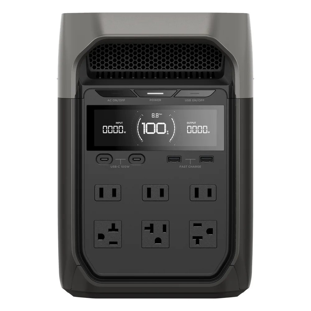 Estación de Energía Portátil Delta 3 1024Wh Litio LFP / 6 AC 1800 W (Max. 2600W con X-Boost) / 4 USB-C 100W / Capacidad para Aumentar Respaldo / Cargador de Coche 10A a 12.6V / Conectividad WiFi y Bluetooth (App) / Carga Solar 500W Ma – vista 3