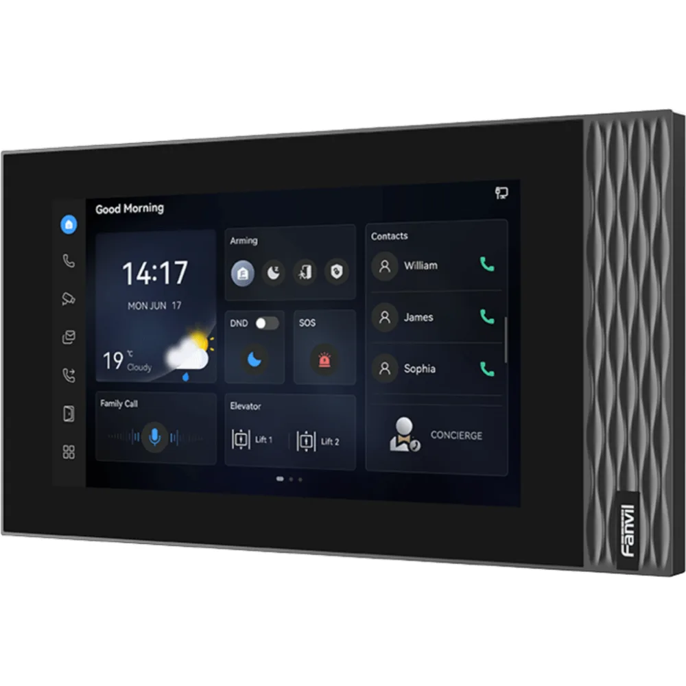 Estación Interior SIP Fanvil i554W / Pantalla Táctil 7" 1024×600 / Wi-Fi 6 / Video 1080p H.265 / 8 Entradas de Alarma / PoE / RS-485 – vista 3