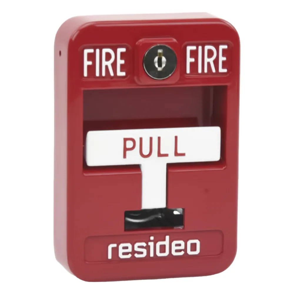 Estación manual de jalón contra incendio de acción simple, reset con llave, cumple ADA, carcasa de aluminio fundido