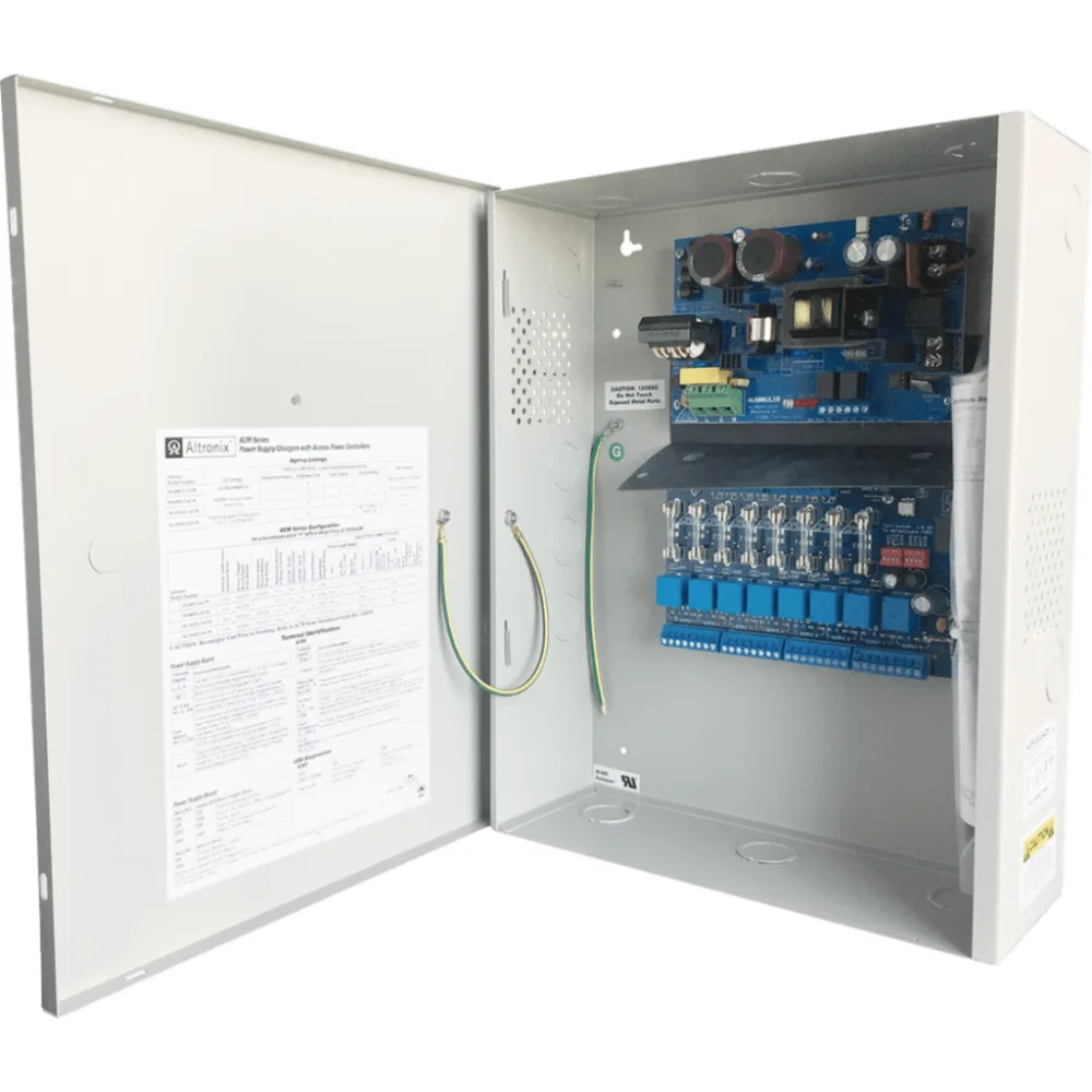 Fuente de poder ALTRONIX de 12/24 Vcc @ 6 Amper, con capacidad de batería de respaldo, requiere batería, 8 salidas, con voltaje de entrada de 115 Vca