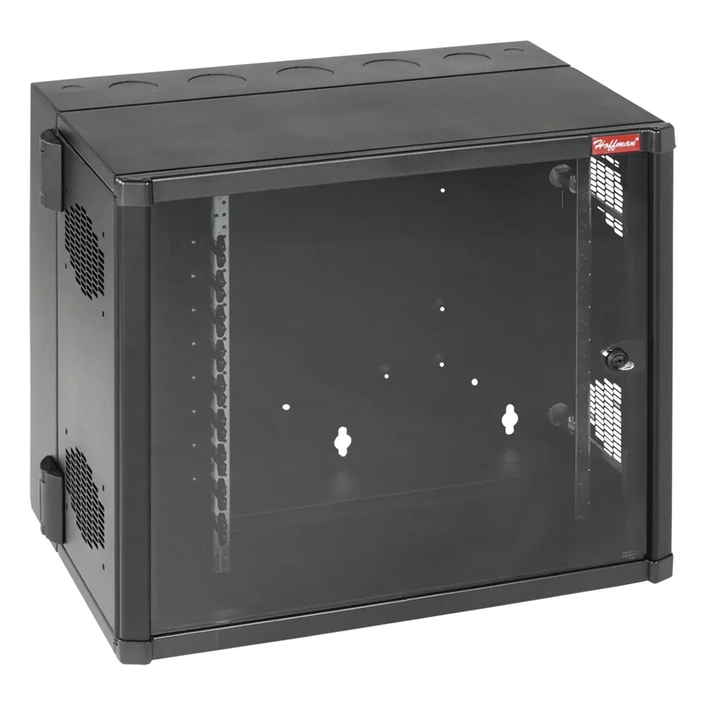 Gabinete AccessPlus de 12 UR Montaje en Pared de 19in, Rieles Numerados y Roscados #10-32, Puerta con Ventana de Seguridad, 700 mm de Ancho, 637 mm de Profundidad, Color Negro