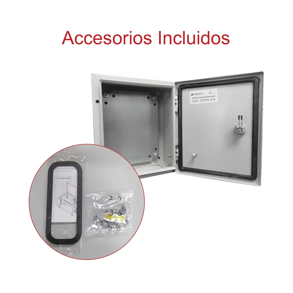 Gabinete de Acero IP66 Uso en Intemperie (300 x 400 x 200 mm) con Placa Trasera Interior de Metal y Compuerta Inferior Atornillable (Incluye Chapa y Llave T). – vista 8