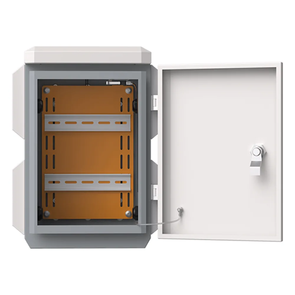 Gabinete de Acero Ventilado para Exterior 180 x 340 x 160 mm con Rieles DIN y 4 Placas Laterales para Montaje de Equipos por Fuera – vista 2