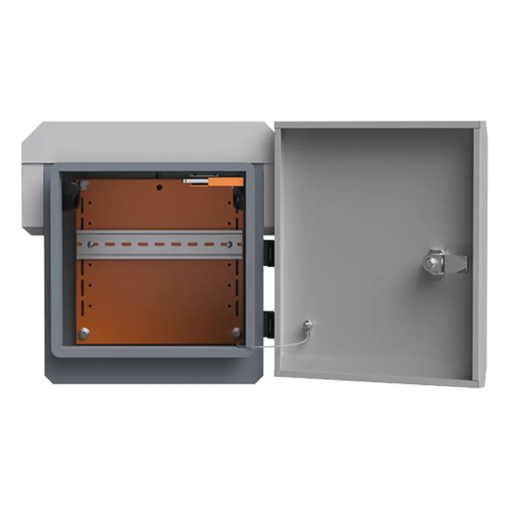 Gabinete de Acero Ventilado para Exterior 250 x 250 x 180 mm con Rieles DIN y 4 Placas Laterales para Montaje de Equipos por Fuera – vista 2