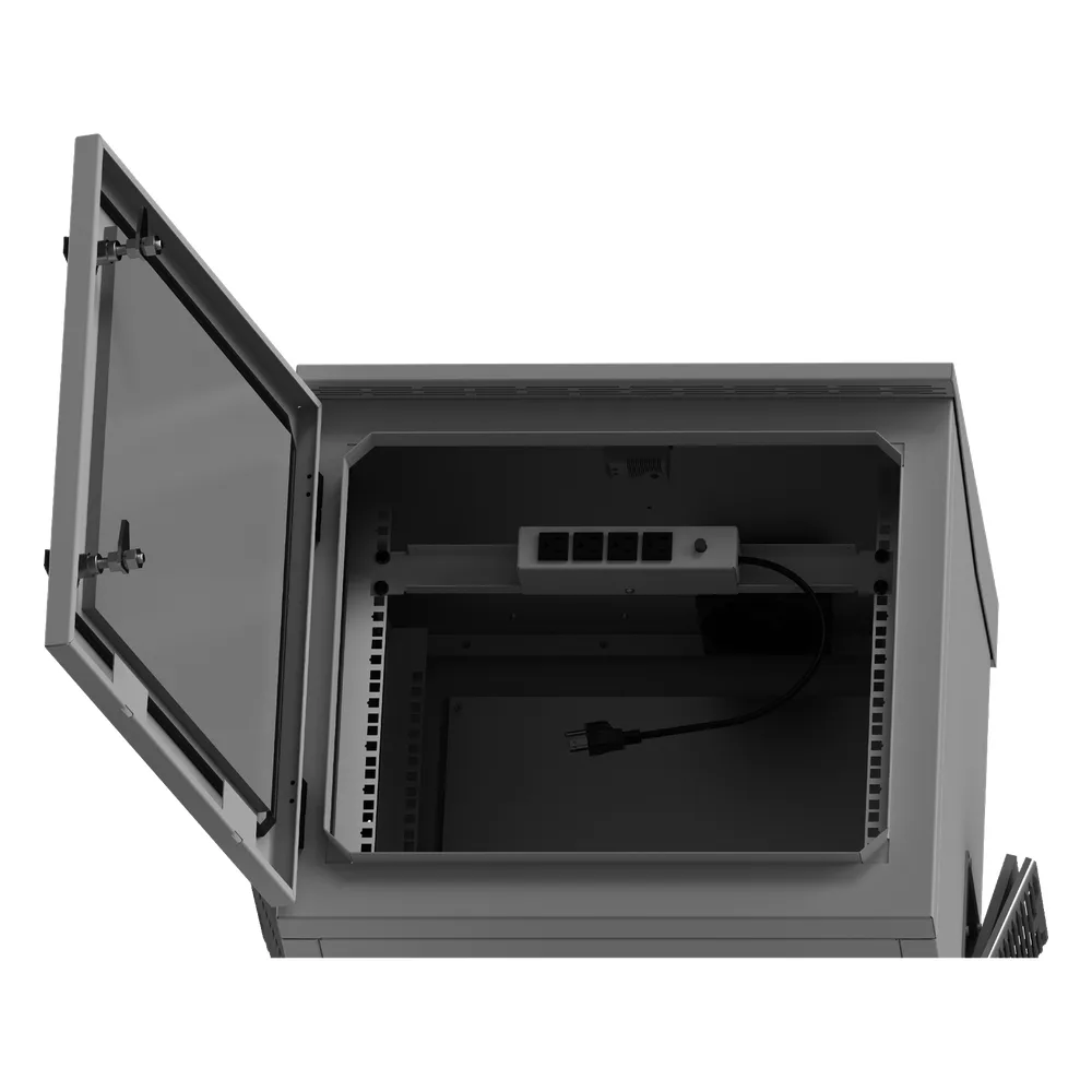 Gabinete de Exterior con Rack de 19" de 9UR con Ventiladores y Termostato, Se envía el Gabinete armado, (Montaje a poste o torre se vende por separado). – vista 6