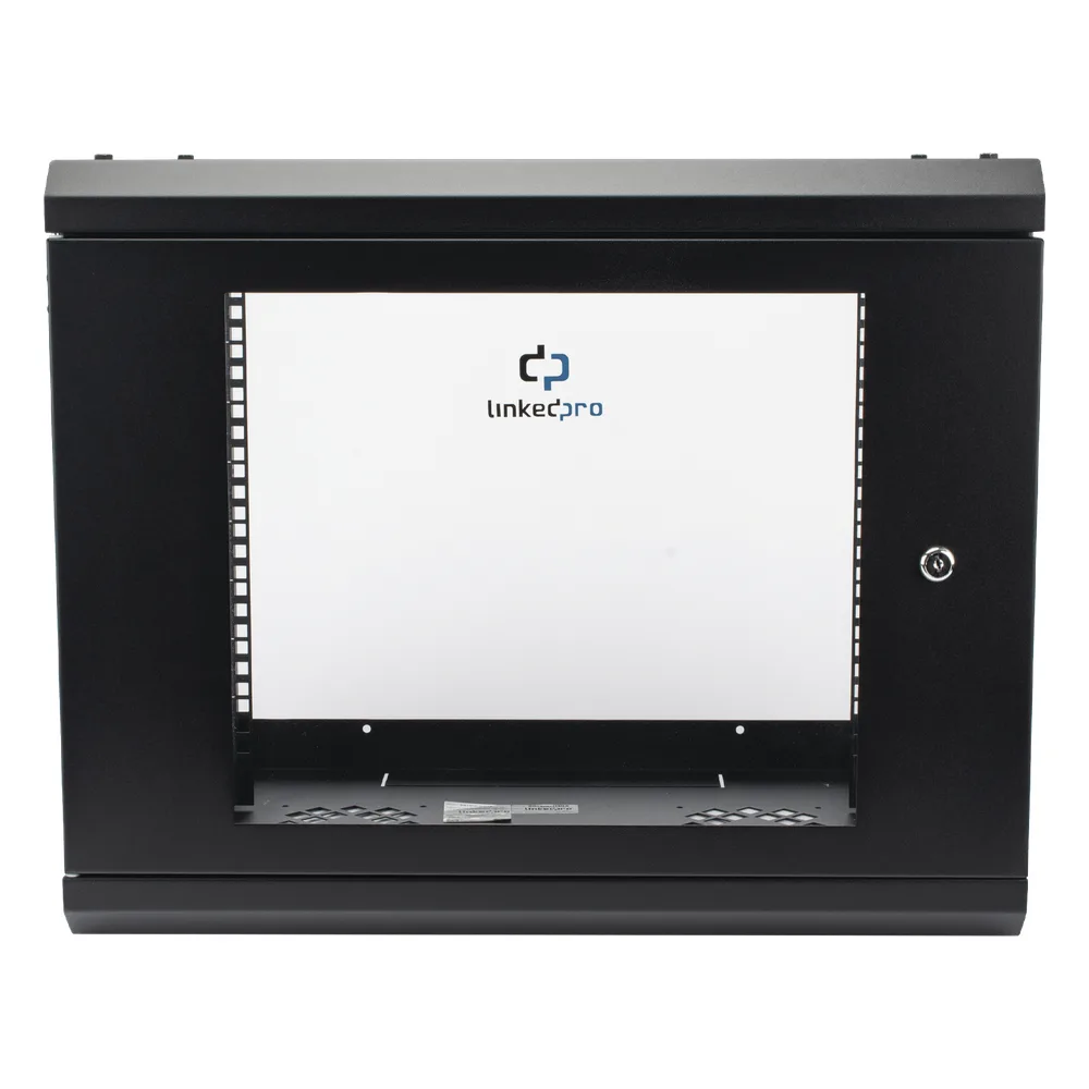 Gabinete de Pared con Puerta de Cristal Templado, 455 mm de Profundidad, 9U Rack de 19'', Acero Reforzado