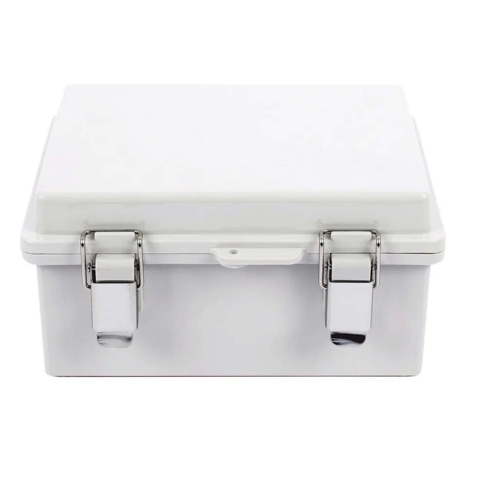 Gabinete de Plástico ABS, Uso en Intemperie IP66 (170 x 220 x 110 mm) Cierre por broche Inoxidable y Permite Cerrado con Candado y Llave (Perno 5mm) No Incluido