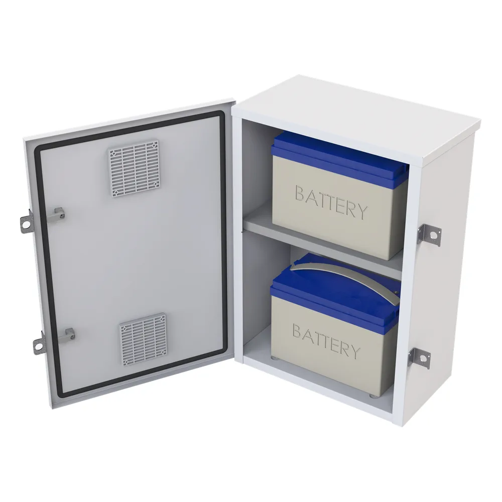 Gabinete para instalación de 2 Baterías PL110D12, Fabricado en Lámina Galvanizada, Accesorios para piso o poste (No incluidos) – vista 3