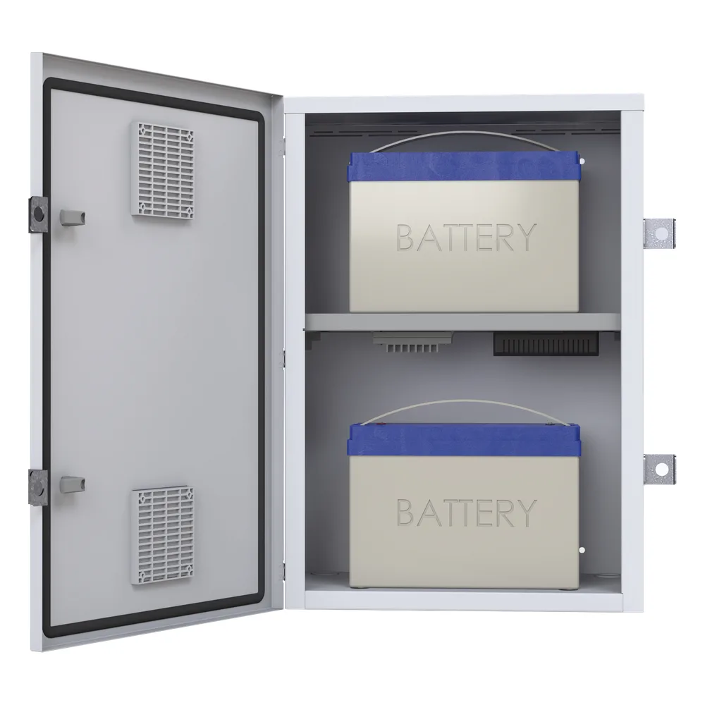 Gabinete para instalación de 2 Baterías PL110D12, Fabricado en Lámina Galvanizada, Accesorios para piso o poste (No incluidos) – vista 4