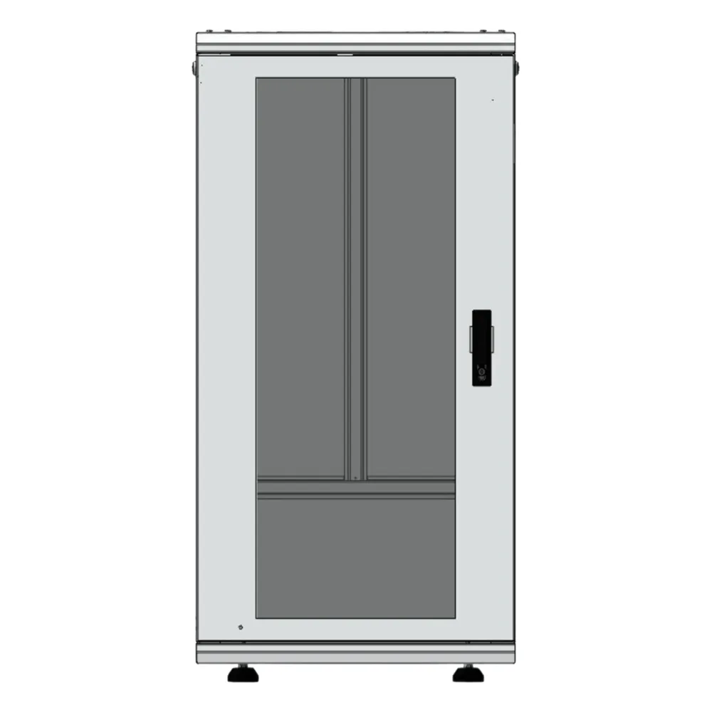 Gabinete Rack 24 Unidades / 19 Pulgadas / Puerta de Cristal / Piso / Acero Calibres 16-18-20 / 750 Kg Carga / 600x605x1190 mm (23.6x23.8x46.9 in) / Vidrio con Cerradura, Niveladores Incluidos