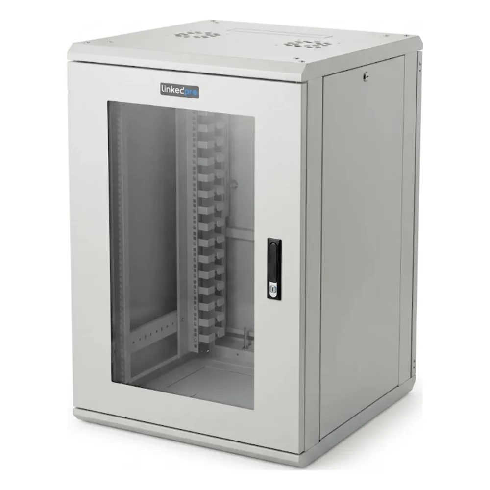 Gabinete Rackeable / 18 Unidades / 19 Pulgadas / Puerta de Cristal / Capacidad de Carga 750 Kg / Dimensiones 600x605x930 mm (23.6x23.8x36.6 in)