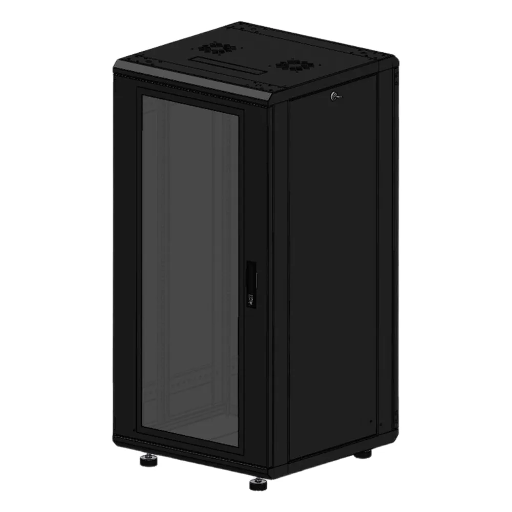 Gabinete Rackeable 19 Pulgadas / 24 Unidades / Piso / Puerta de Cristal / Capacidad 750 Kg / Dimensiones 600 x 605 x 1190 mm  / Ventilación 120 mm, Niveladores Incluidos – vista 2