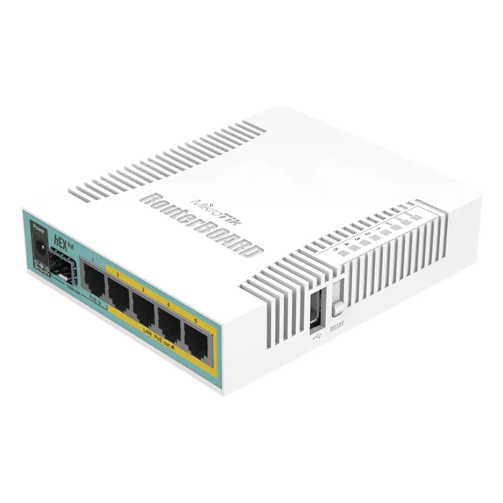 (hEX PoE) Routerboard 5 puertos Gigabit Ethernet PoE 802.3at, 1 Puerto USB