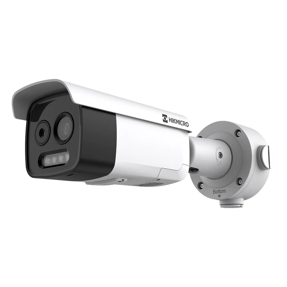 (HIKMICRO) Bala IP Bi-Espectral / Térmica (160 X 120 / 9.7 mm) + Óptica (5 MP / 12.4 mm) / GUANLAN AI / Detección Térmica de Incendios y Humos / Medición de Temperatura -20° a 150°C / ± 8°C Margen / VC