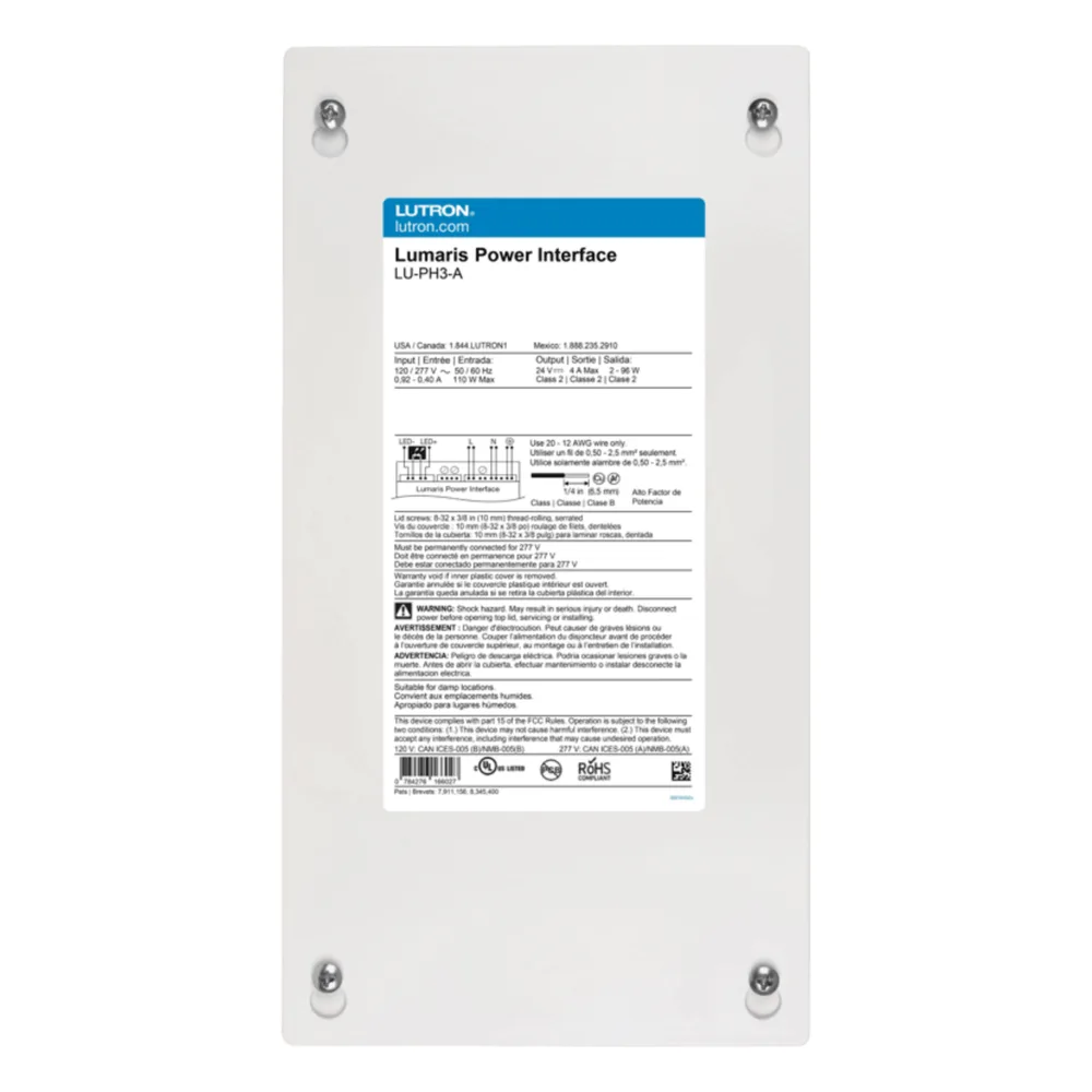 Interfaz de alimentación cableada para tira LED Lumaris, hasta 3 controladores inalámbricos, sistema RadioRA 3