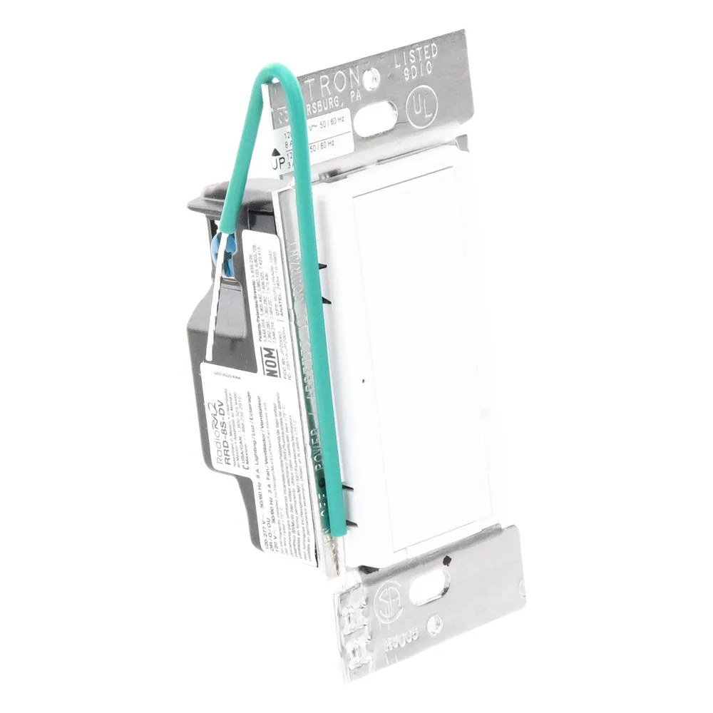 Interruptor de pared on/off para sistema RadioRA 2, doble voltaje 120/277 V, 8 A en iluminación y motores de 1/10 HP (3 A), dos hilos sin cable neutro, unipolar o multilocalización – vista 2