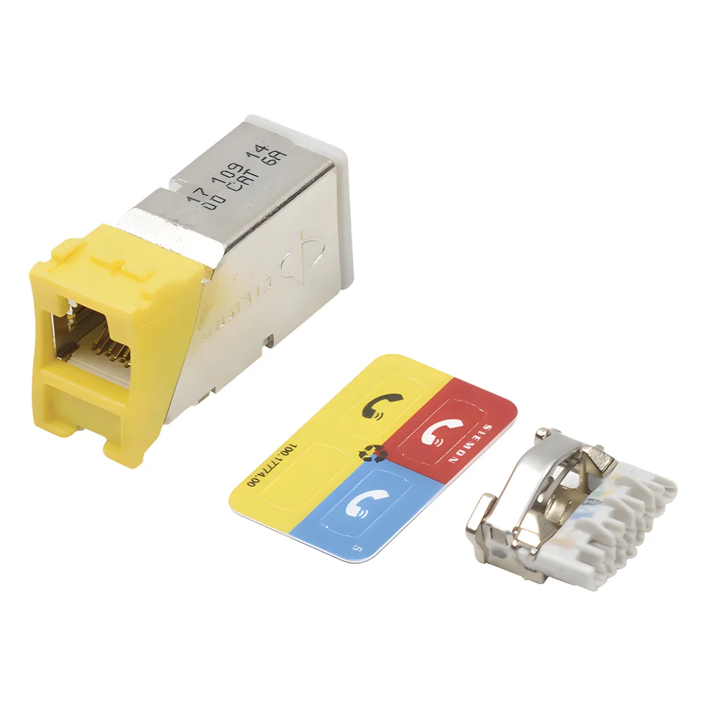 Jack Z-Max Cat6A, Blindado, Montaje Híbrido en Placa de Pared (Plano y Angulado), Color Amarillo