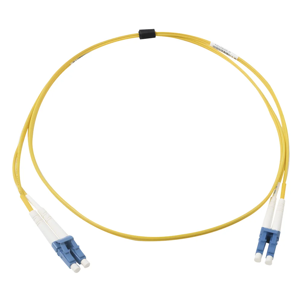 Jumper de Fibra Óptica Monomodo (OS2), XGLO, Riser, LC/UPC-LC/UPC Duplex, OFNR, Color Amarillo, 1 Metro (3.28 Pies)