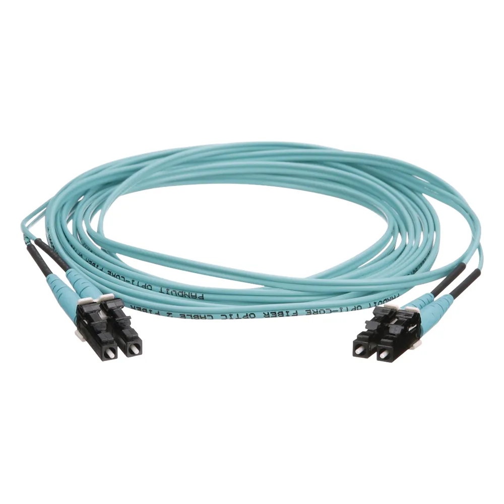 Jumper de Fibra Optica Multimodo 50/125 OM4, LC-LC Duplex, OFNR (Riser), Color Aqua, 10 Metros (32.81 Pies)