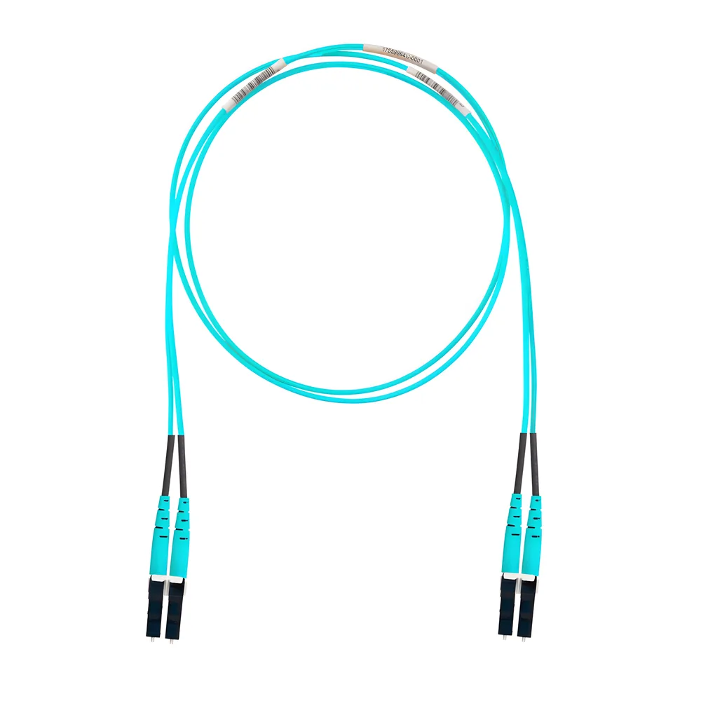 Jumper de Fibra Optica Multimodo 50/125 OM4, LC-LC Duplex, OFNR (Riser), Color Aqua, 30 Metros (98.43 Pies)