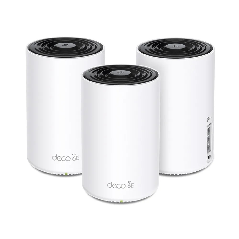 Kit 3 Routers Inalámbricos MESH Interior para Hogar / Doble Banda Wi-Fi 6E AX5400 Mbps / 3 Puerto Gigabit WAN/LAN / 4 Antenas Internas / Administración Mediante la App Deco (iOS, Android) / Protección HomeShield – vista 2