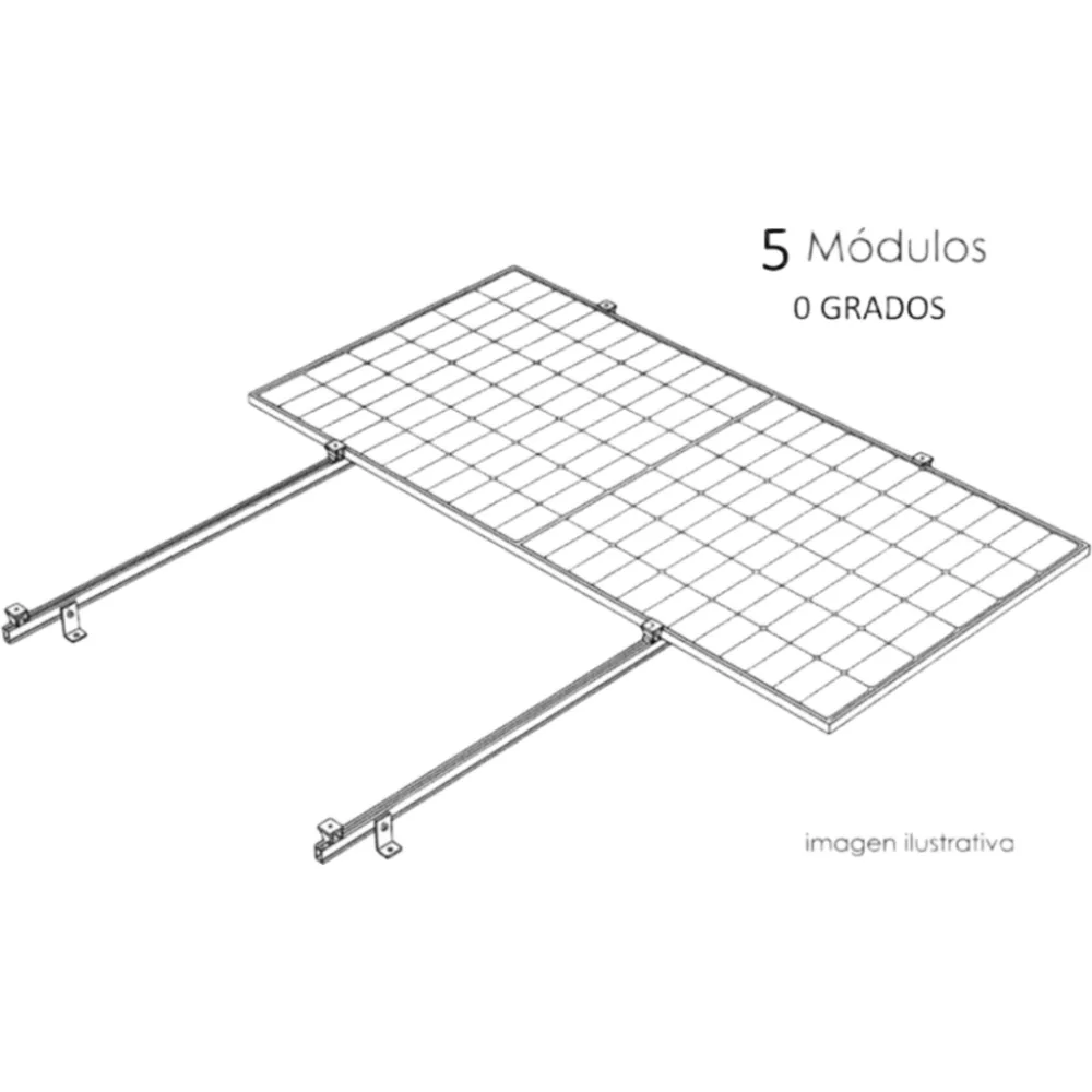 Kit Basel Sistema de Montaje Fotovoltaico Para 5 Módulos a 0° / Velocidad de Viento 170 km/h / Módulo 2.382 m x 1.134 m (7.81 ft x 3.72 ft) / Potencia 645 W
