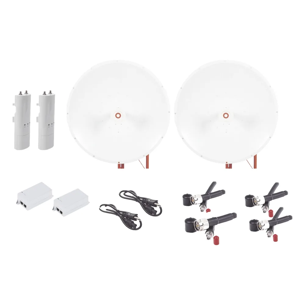 Kit completo de radio C5C con Antena TXP4865D34DP de 34 dBi, Frecuencia (4.9-6.5 GHz), para hasta 65 km, PoE, cable de alimentación y Jumpers Incluidos