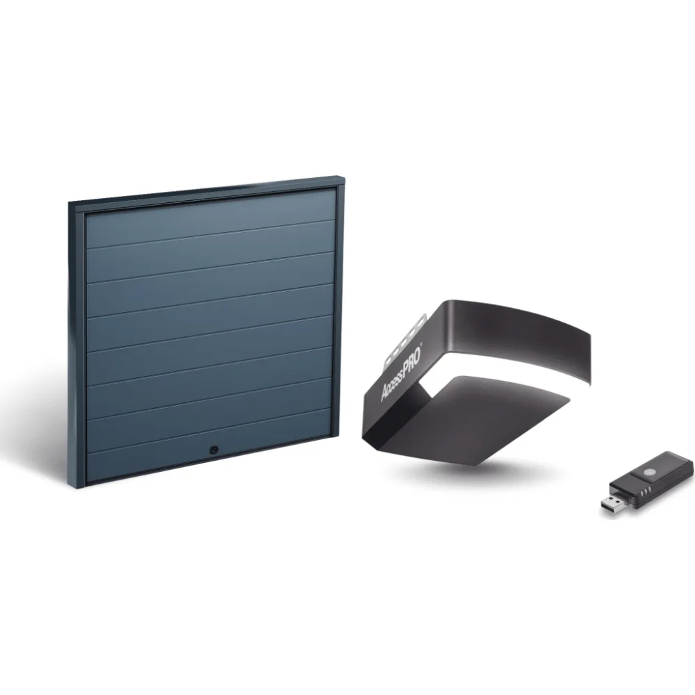 KIT COMPLETO Incluye /Puerta D/ Garage / APDOOR 9x8 Pies / Lisa Linea Central / Insulada / Interfase ACCESSWIFI / Motor FS1000M / 1/2HP / Fuerte/Silencioso/Luz LED/Motor DC .