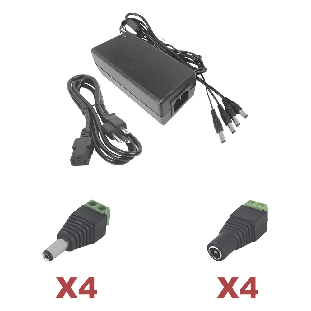 Kit con fuente EPCOM POWER LINE con salida de 12 Vcc a 5 Amper con 4 salidas / Incluye conectores JR52 y JR53