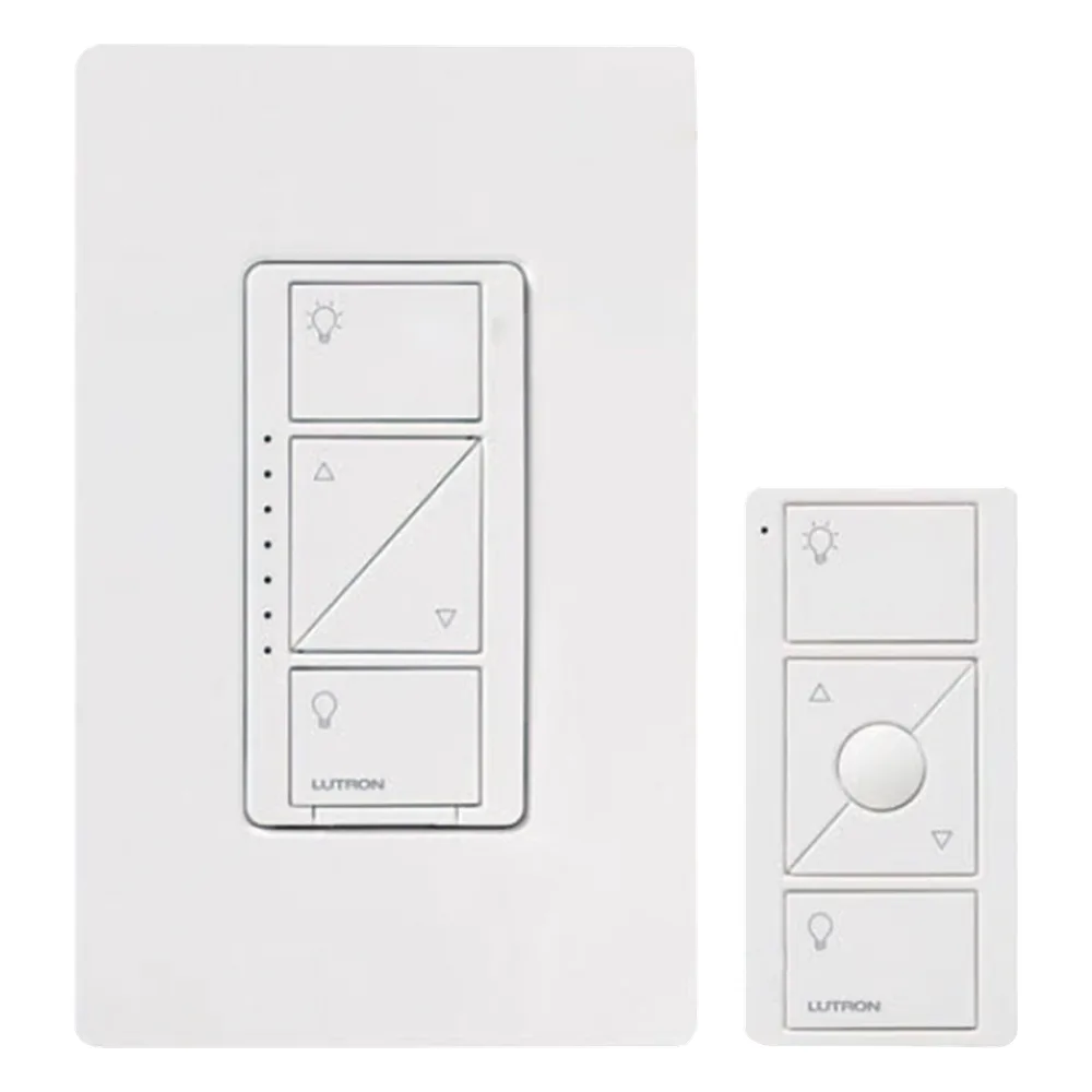 Kit de atenuador de pared inteligente sin cable neutro con control remoto Pico y placa Claro, 600 W incandescente/halógeno o 150 W LED atenuable, Caseta Wireless