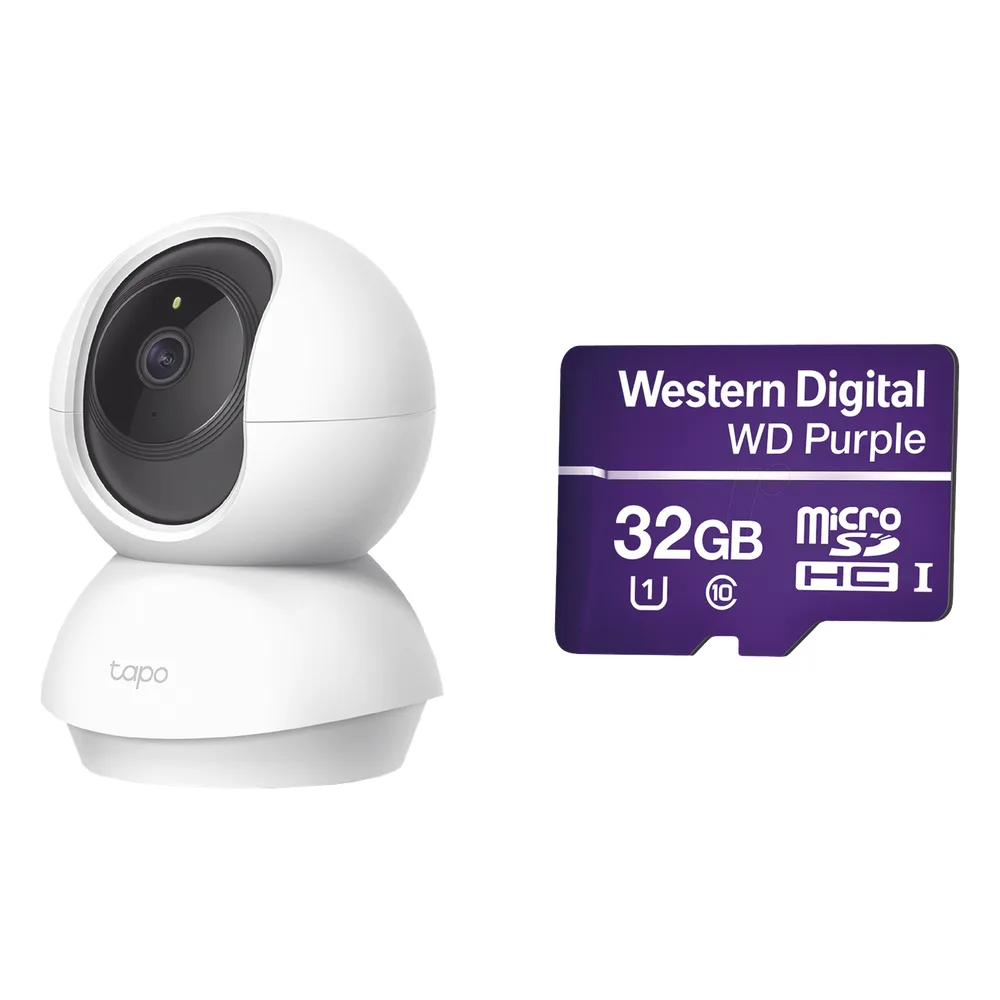 Kit de Cámara IP Wi-Fi / Incluye 1 Pieza Modelo TAPOC200 / 2 Megapixel / Audio Doble Vía /  Utiliza La App Tapo / 1 Memoria Micro SD Modelo  Mod WD32MSD